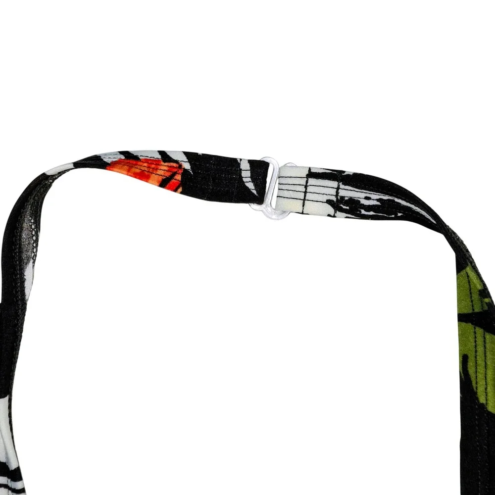 Girl's Tropical Floral Halter One Piece Swimsuit Black Orange Padded V-Neck 14‎